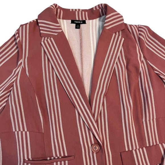 Torrid Striped Pink One Button Blazer 1X Dusty Rose Career Work Jacket - Picture 3 of 7